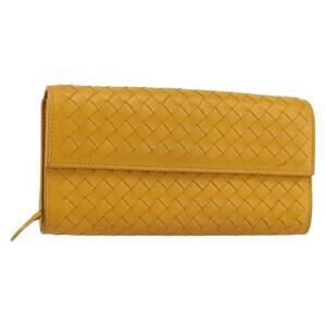 BOTTEGA VENETA INTRECCIATO Long Wallet Leather Yellow Auth am9863